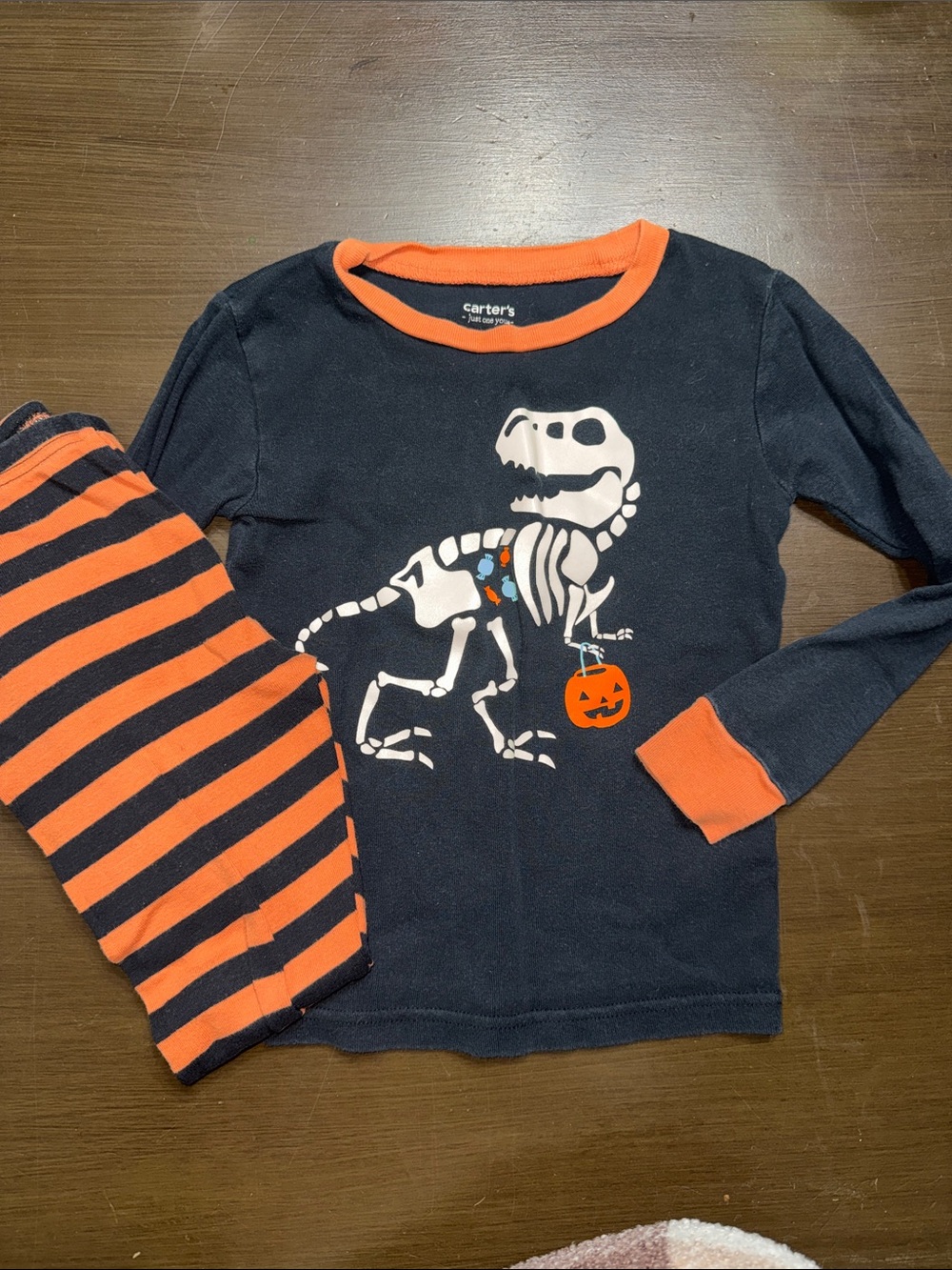Carter's Black & Orange Dino Skeleton Pajama Set
